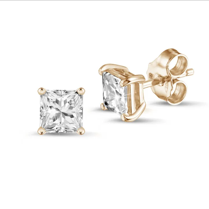2.00 quilates pendientes solitario diamante talla princesa en oro rojo 