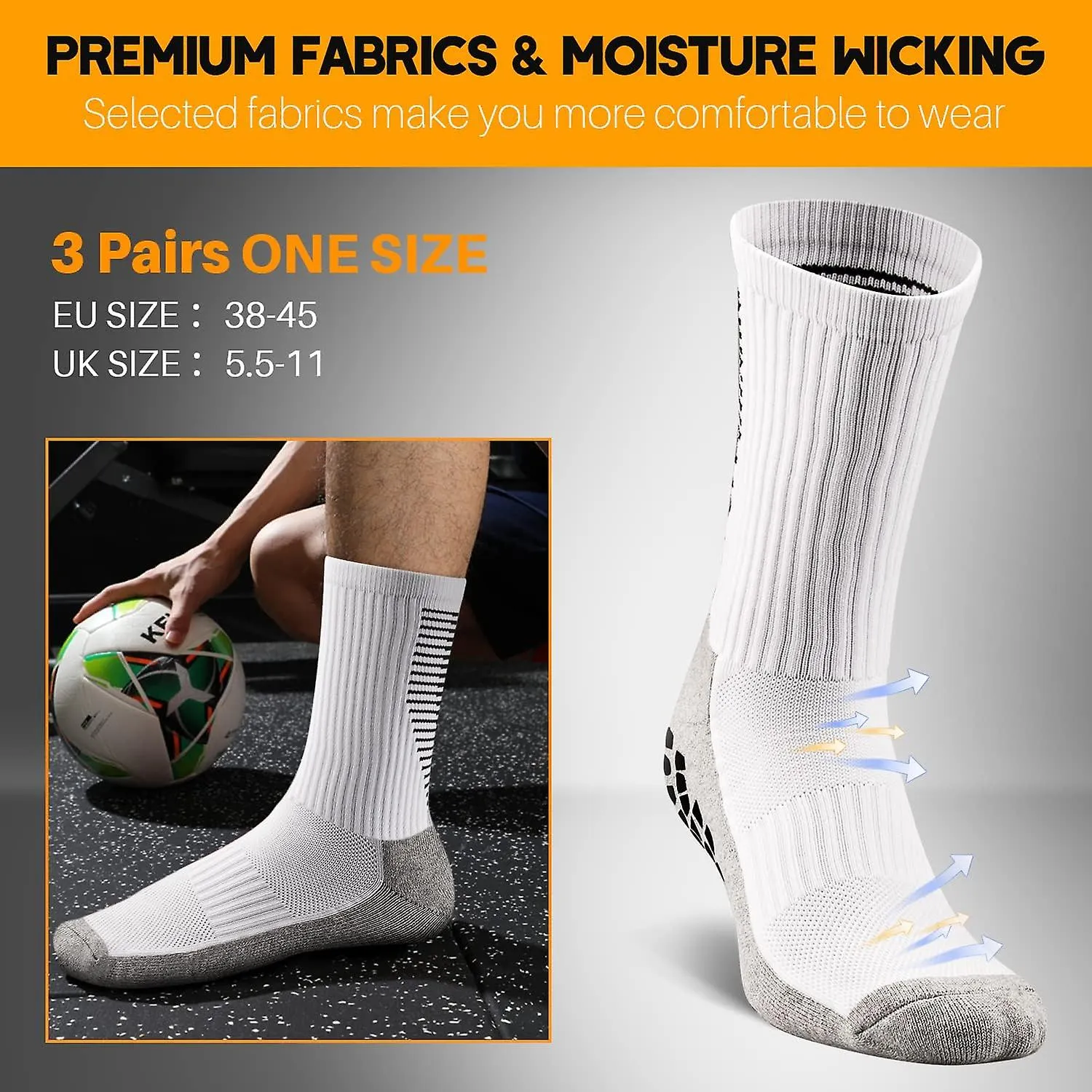 3 PAIRS NONSLIP SOCCER SOCKS MEN WOMEN BREATHABLE ANTI BLISTERS GRIP SOCK SOCCER SPORTS SOCKS BASKETBALL TREKKING HANDBALL YOGA