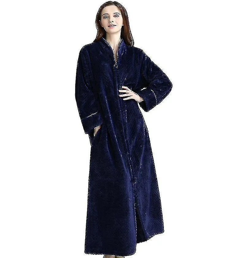 Albornoz con cremallera para mujer Fll Polar Robes Warm Coat Gown
