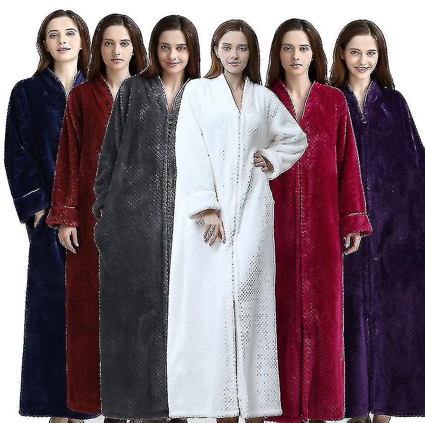 Albornoz con cremallera para mujer Fll Polar Robes Warm Coat Gown