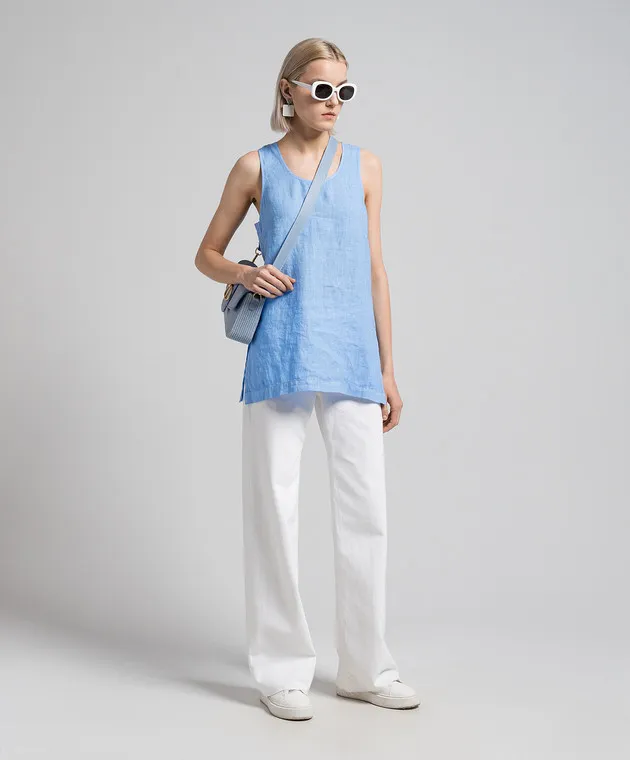 ANNECLAIRE Blue linen top