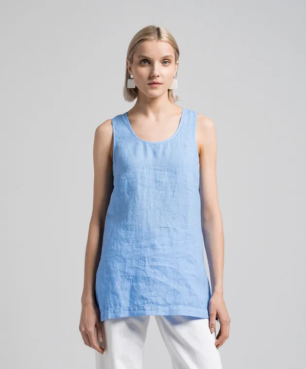 ANNECLAIRE Blue linen top