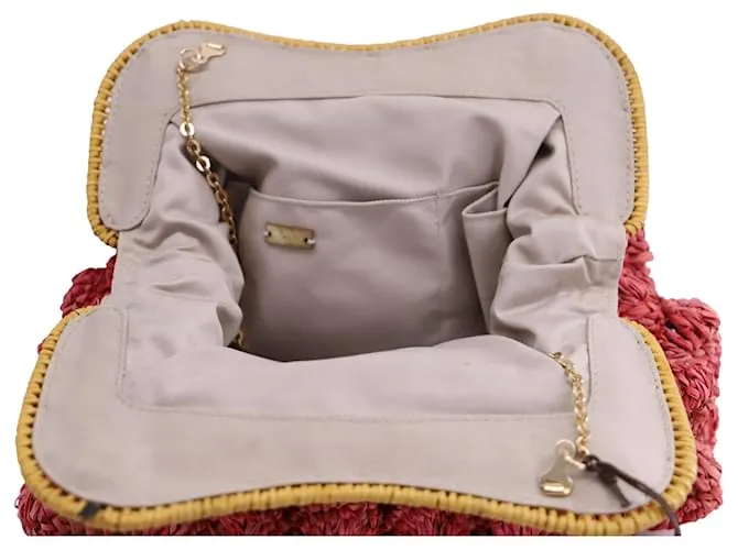 Autre Marque Cartera Kayu Monaco con ribete de ratán en rafia rosa 