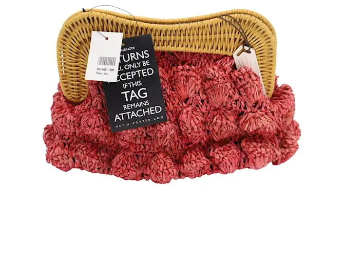 Autre Marque Cartera Kayu Monaco con ribete de ratán en rafia rosa 