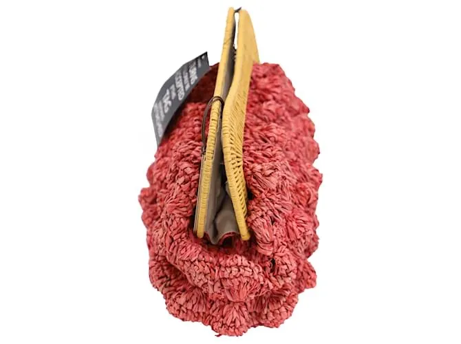 Autre Marque Cartera Kayu Monaco con ribete de ratán en rafia rosa 