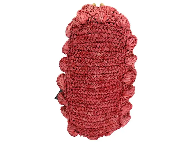Autre Marque Cartera Kayu Monaco con ribete de ratán en rafia rosa 