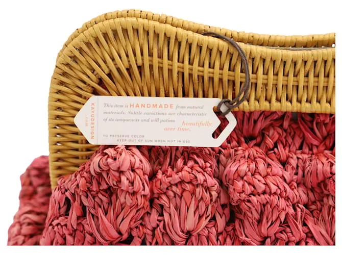 Autre Marque Cartera Kayu Monaco con ribete de ratán en rafia rosa 