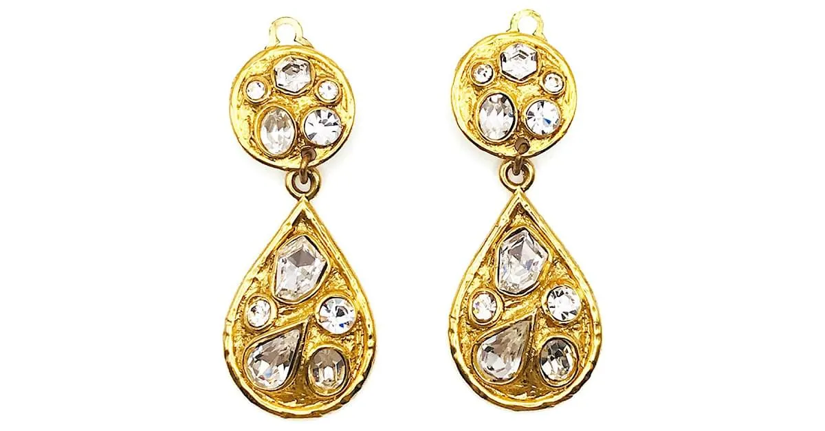 Autre Marque VINTAGE EDOUARD RAMBAUD – Pendientes colgantes con pedrería Gold hardware 