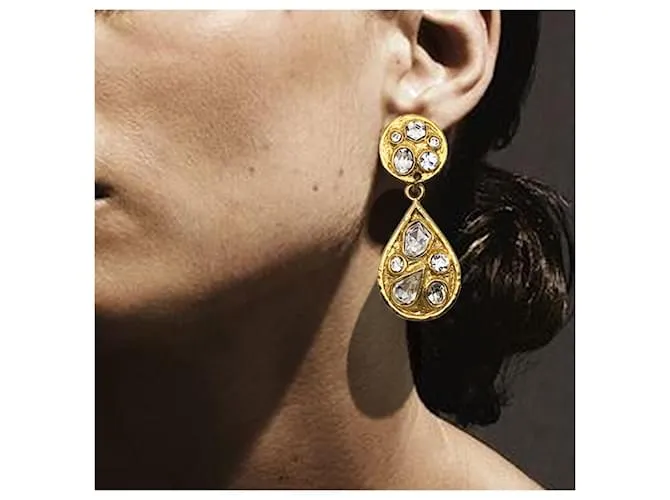 Autre Marque VINTAGE EDOUARD RAMBAUD – Pendientes colgantes con pedrería Gold hardware 