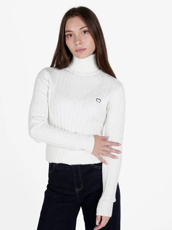 Baci & Abbracci Jersey de mujer de punto trenzado con cuello vuelto