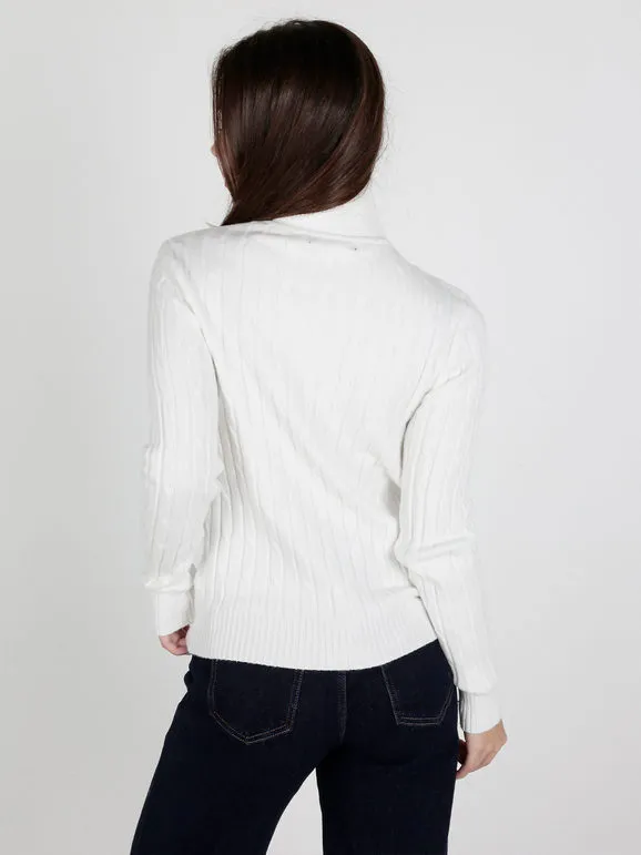 Baci & Abbracci Jersey de mujer de punto trenzado con cuello vuelto