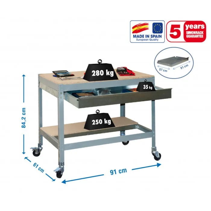 Banco de trabajo con ruedas Work BT0 gris/madera Sionrack