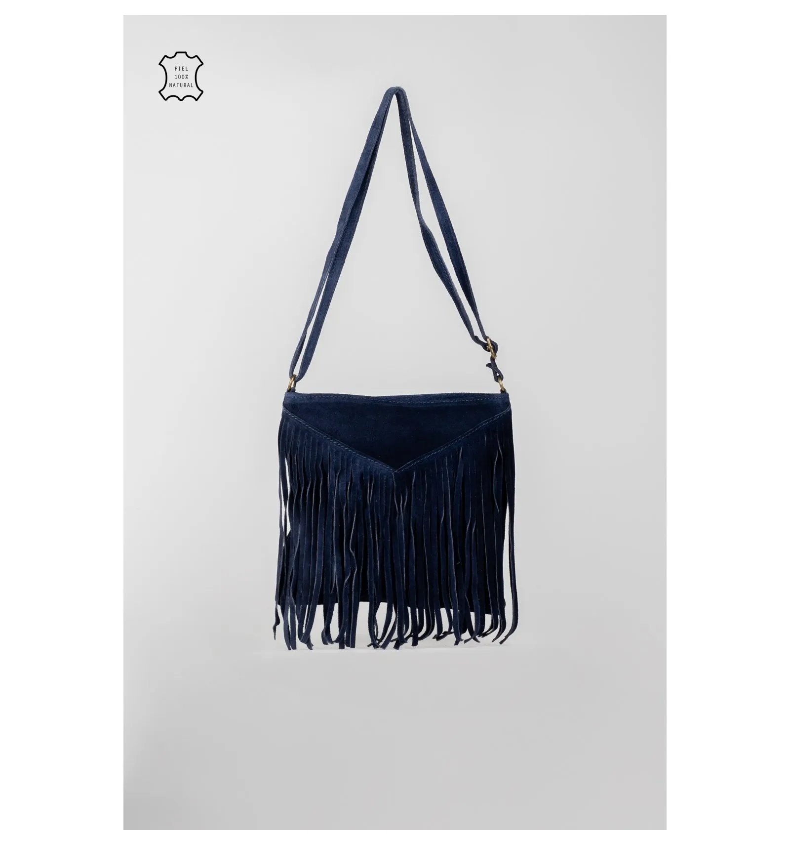 BANDOLERA DE PIEL FLECOS V  AZUL MARINO