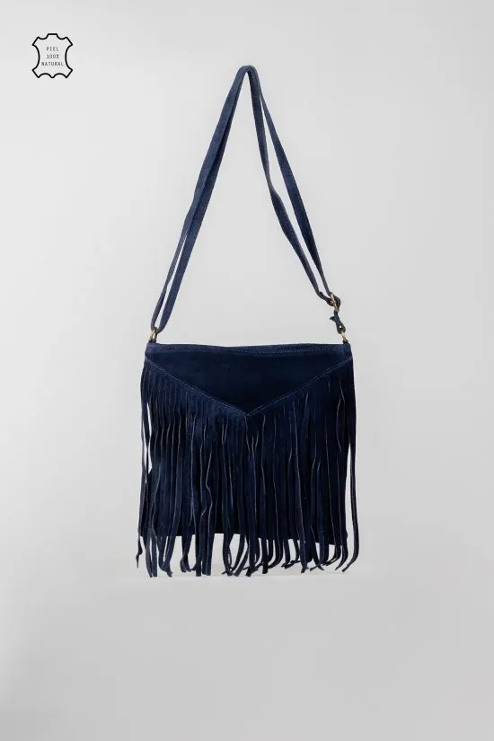 BANDOLERA DE PIEL FLECOS V  AZUL MARINO