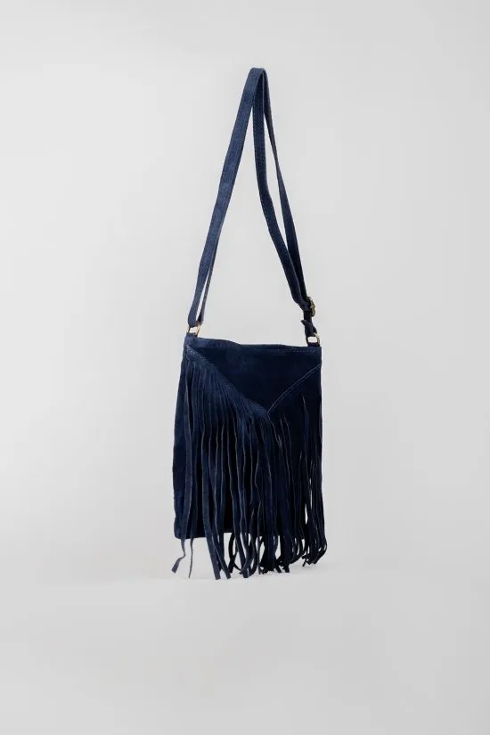 BANDOLERA DE PIEL FLECOS V  AZUL MARINO