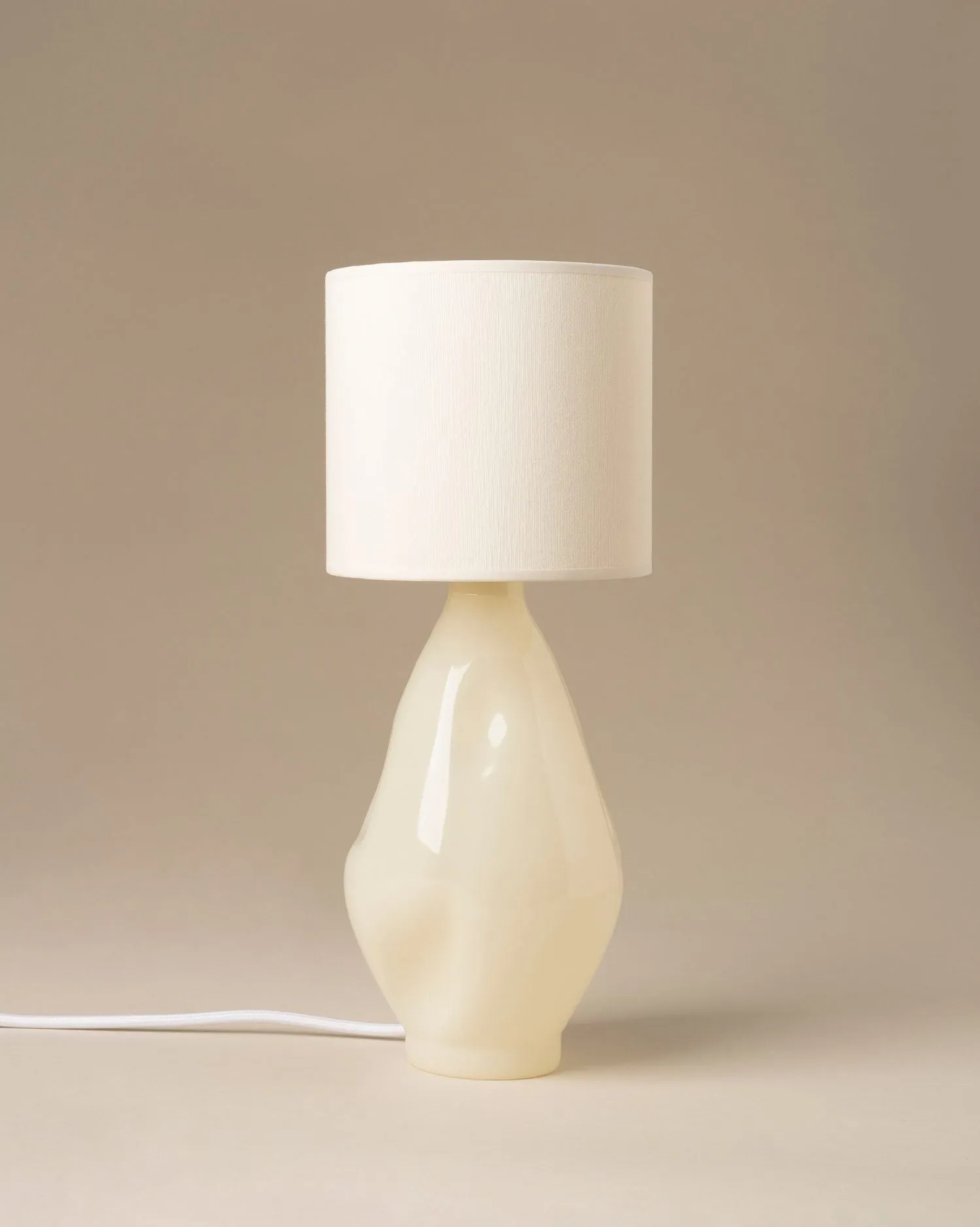 BEIGECYLINDRICAL GLASS LAMP
