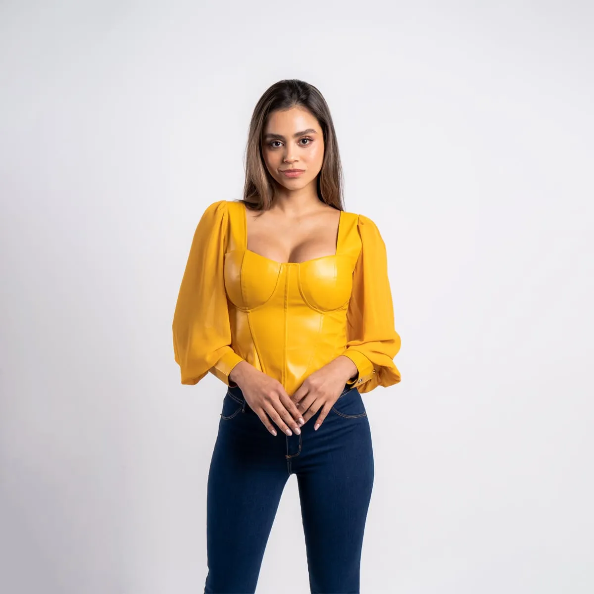 Blusa Crop Manga Globo Brenda