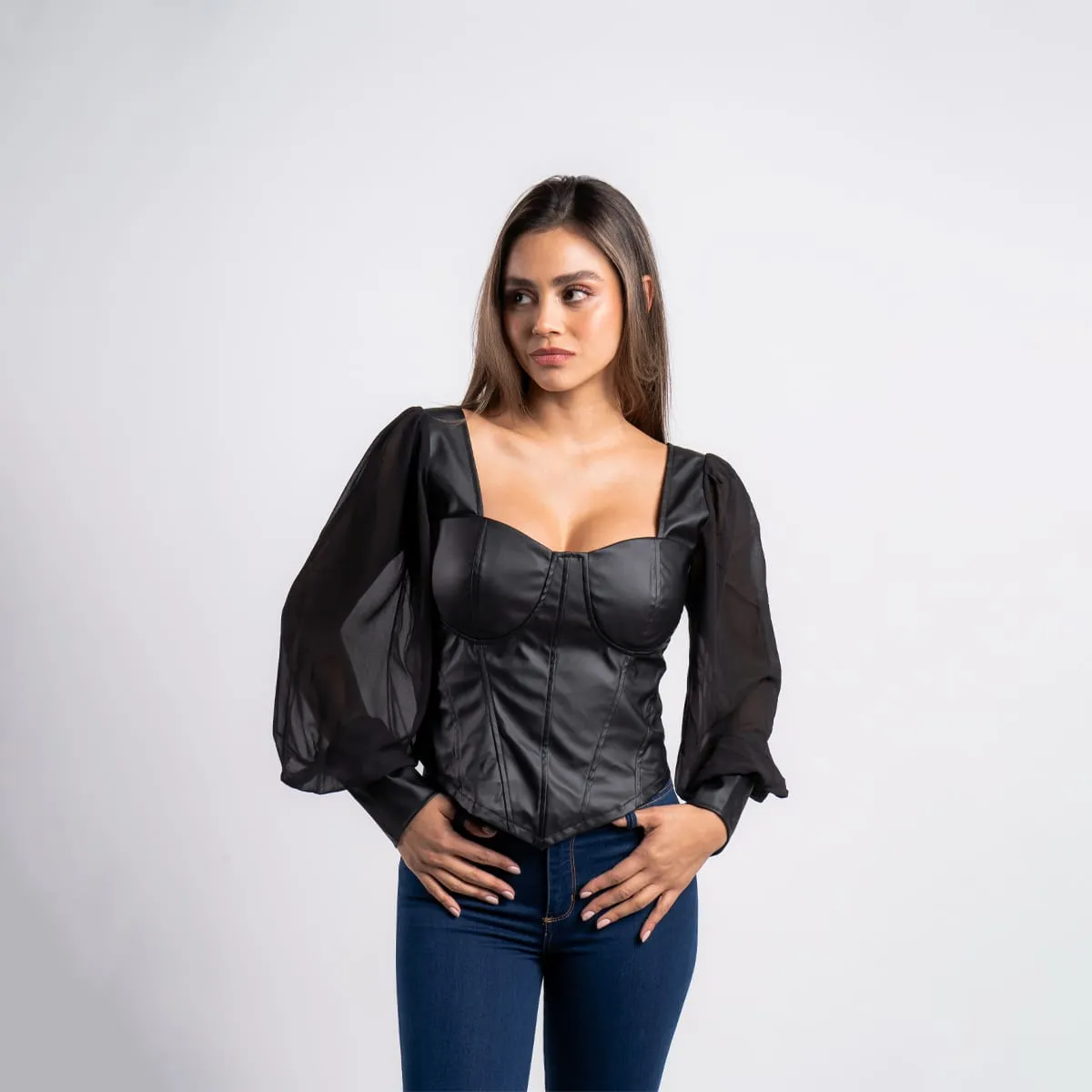 Blusa Crop Manga Globo Brenda