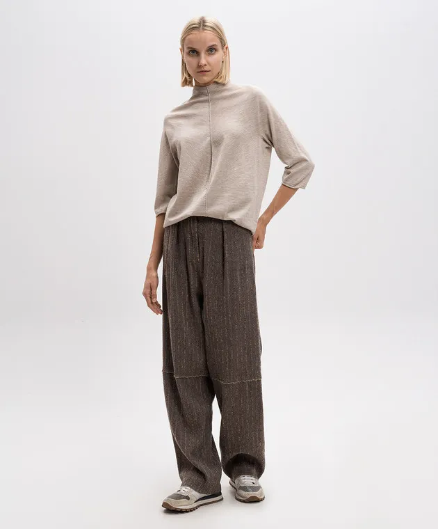 BOBOUTIC Beige melange cashmere and silk longsleeve