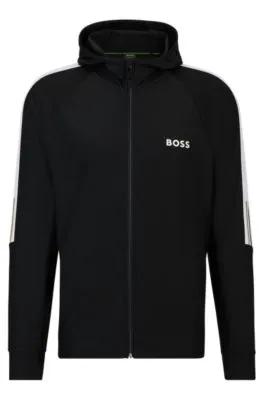 BOSS x MATTEO BERRETTINI Sudadera con capucha y cremallera regular fit con ilustración a rayas de la marca