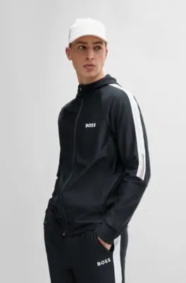 BOSS x MATTEO BERRETTINI Sudadera con capucha y cremallera regular fit con ilustración a rayas de la marca