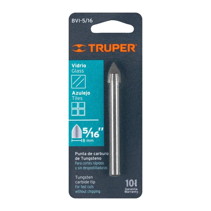 Broca 5/16" x 3" para Vidrio y Azulejo Truper 11703