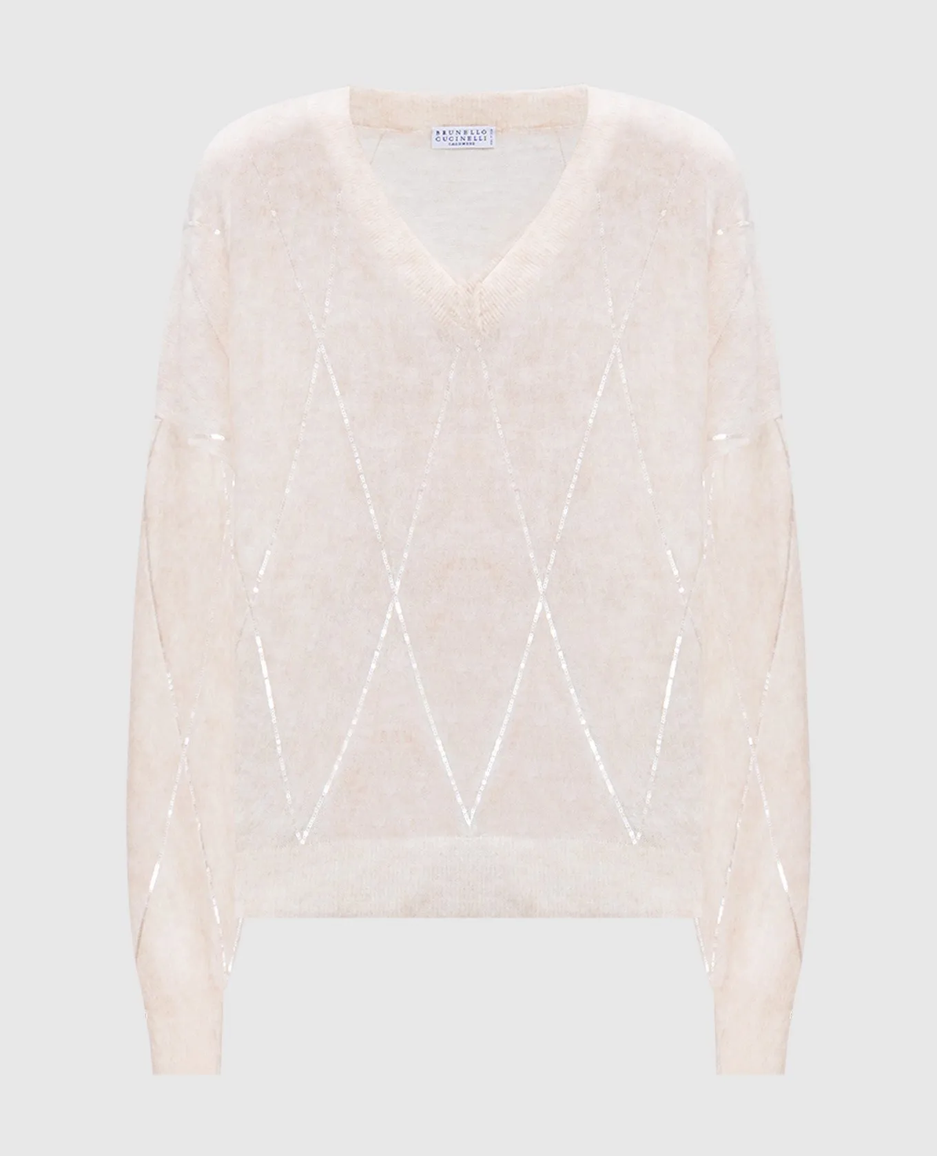 Brunello Cucinelli Beige pullover with wool and cashmere with sequins
