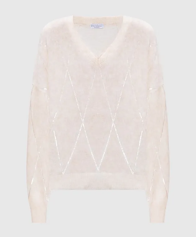 Brunello Cucinelli Beige pullover with wool and cashmere with sequins