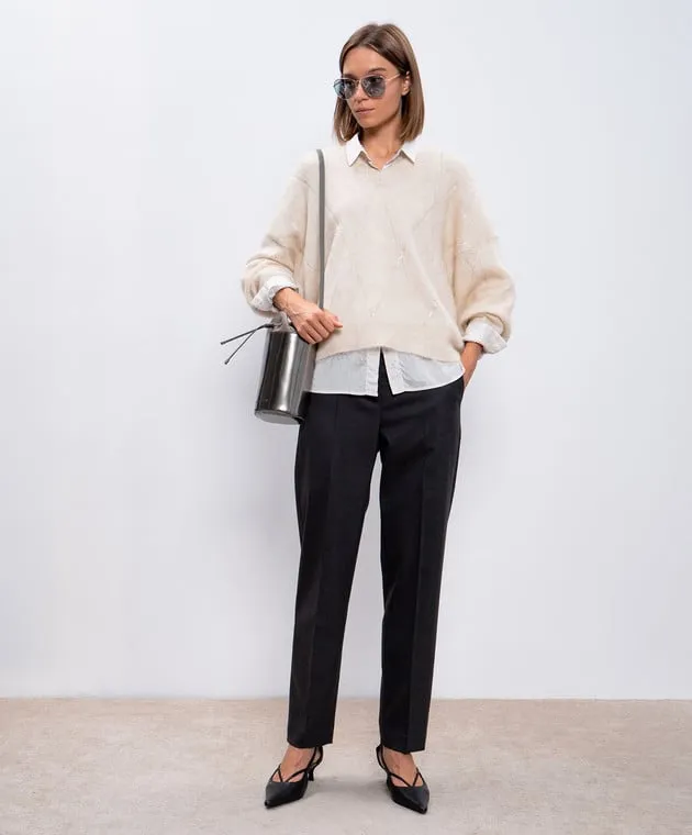 Brunello Cucinelli Beige pullover with wool and cashmere with sequins
