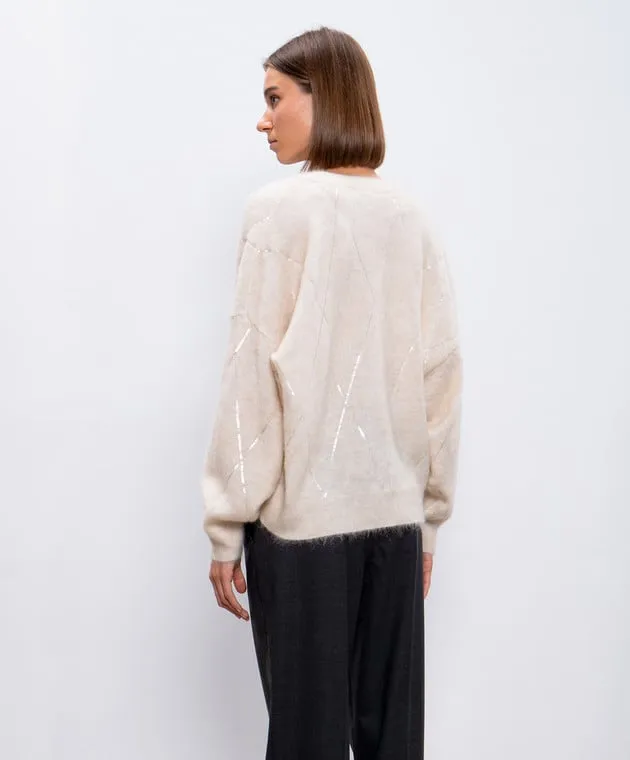 Brunello Cucinelli Beige pullover with wool and cashmere with sequins