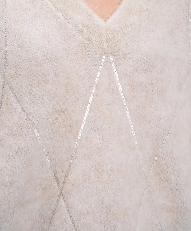 Brunello Cucinelli Beige pullover with wool and cashmere with sequins
