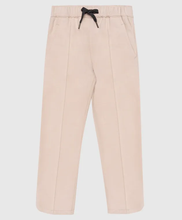 Brunello Cucinelli Children's beige track pants with a monil chain