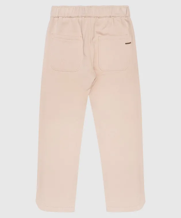 Brunello Cucinelli Children's beige track pants with a monil chain