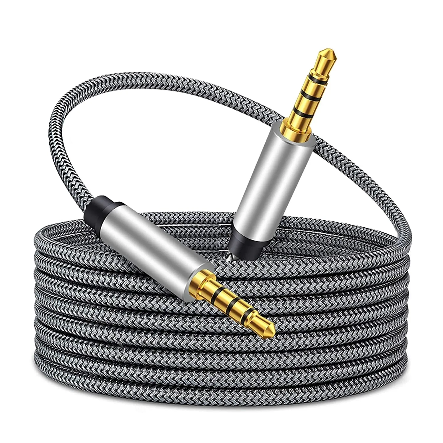 Cable Audio Textil Estereo Jack 3.5 Macho 4 Pin 1 M Plateado