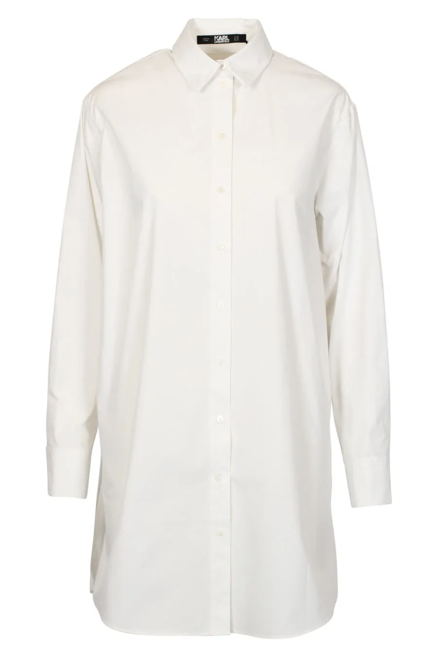 Camisa blanca larga con logo en abalorios