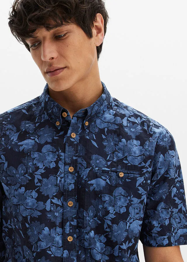 Camisa de manga corta Azul con flores