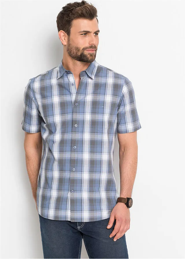 Camisa de manga corta Azul mate de cuadros