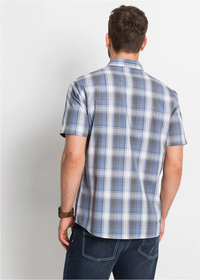 Camisa de manga corta Azul mate de cuadros