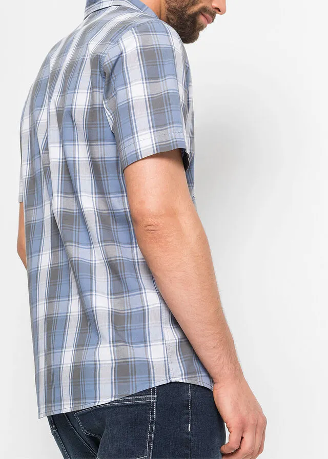 Camisa de manga corta Azul mate de cuadros