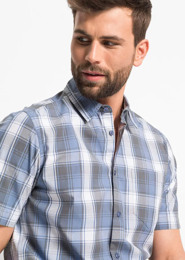 Camisa de manga corta Azul mate de cuadros