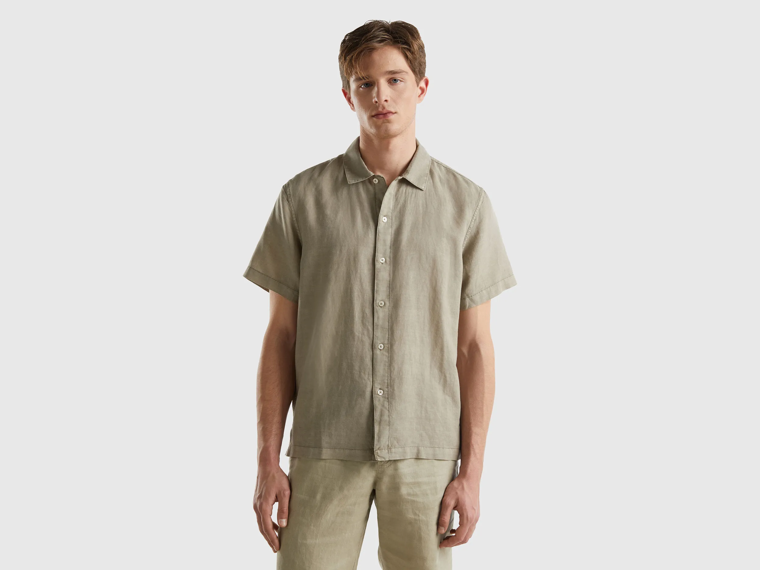 Camisa de manga corta de lino mixto