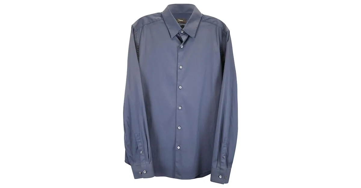 Camisa Theory con botones en algodón azul marino 