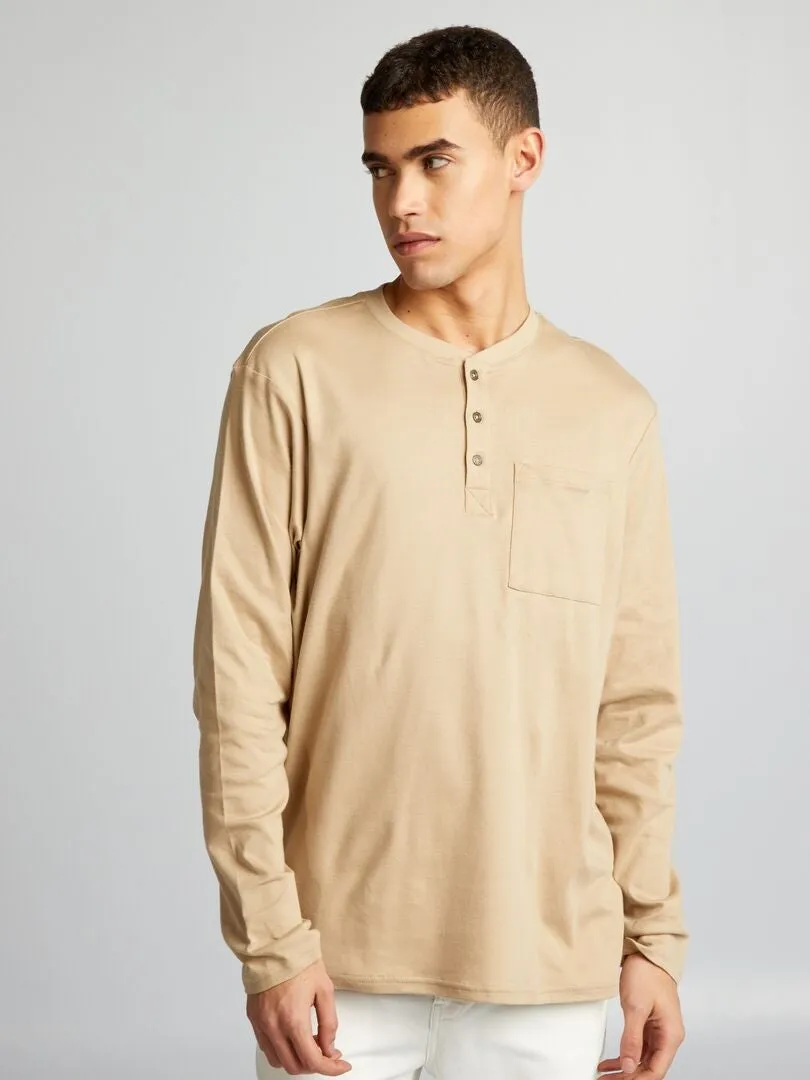 CAMISETA CON CUELLO PANADERO  BEIGE