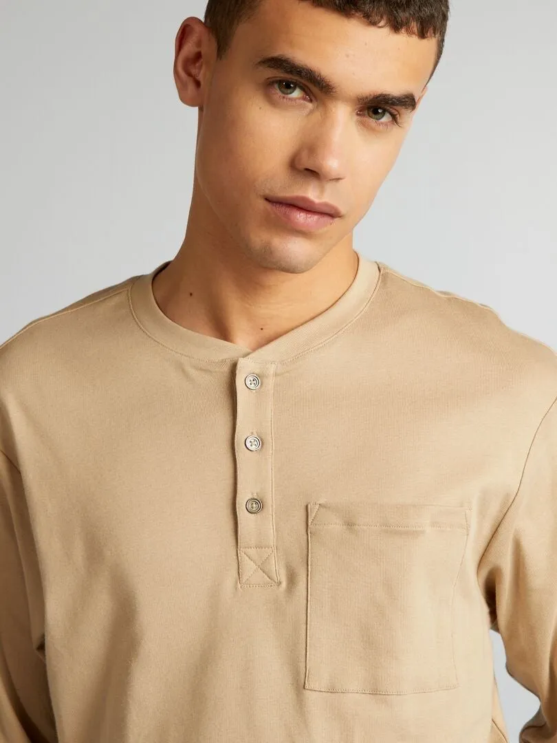 CAMISETA CON CUELLO PANADERO  BEIGE