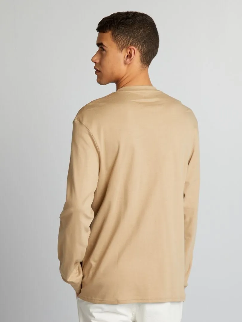 CAMISETA CON CUELLO PANADERO  BEIGE