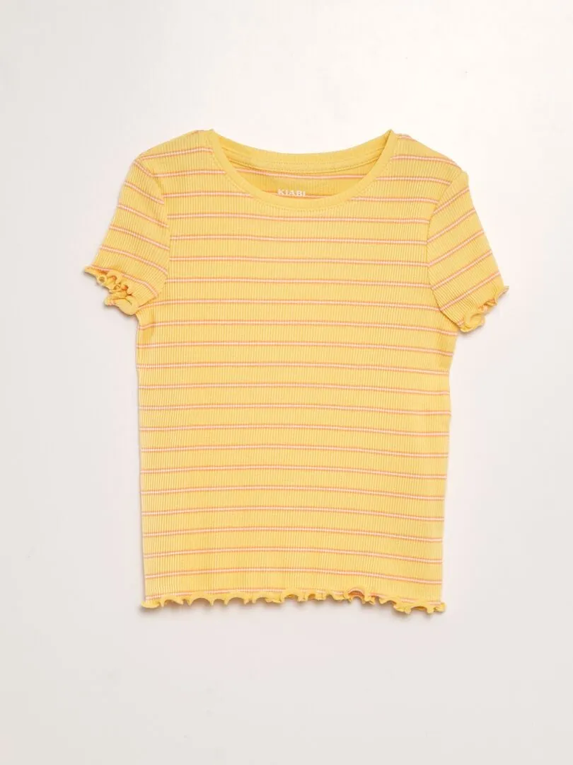 CAMISETA DE MANGA CORTA A RAYAS  AMARILLO