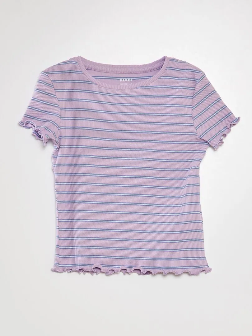 CAMISETA DE MANGA CORTA A RAYAS  PURPURA