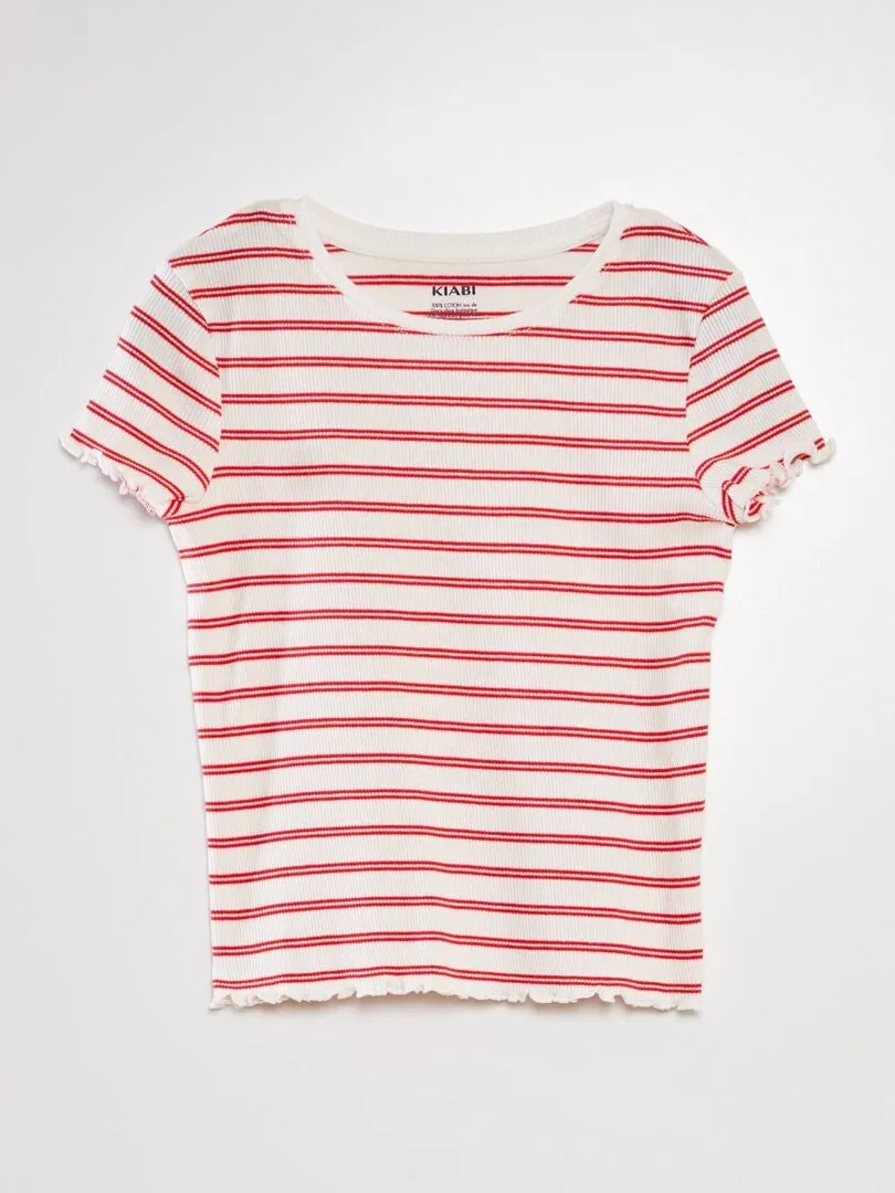 CAMISETA DE MANGA CORTA A RAYAS  ROJO