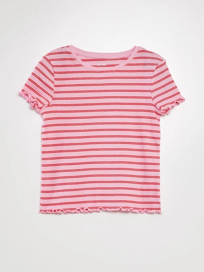 CAMISETA DE MANGA CORTA A RAYAS  ROSA