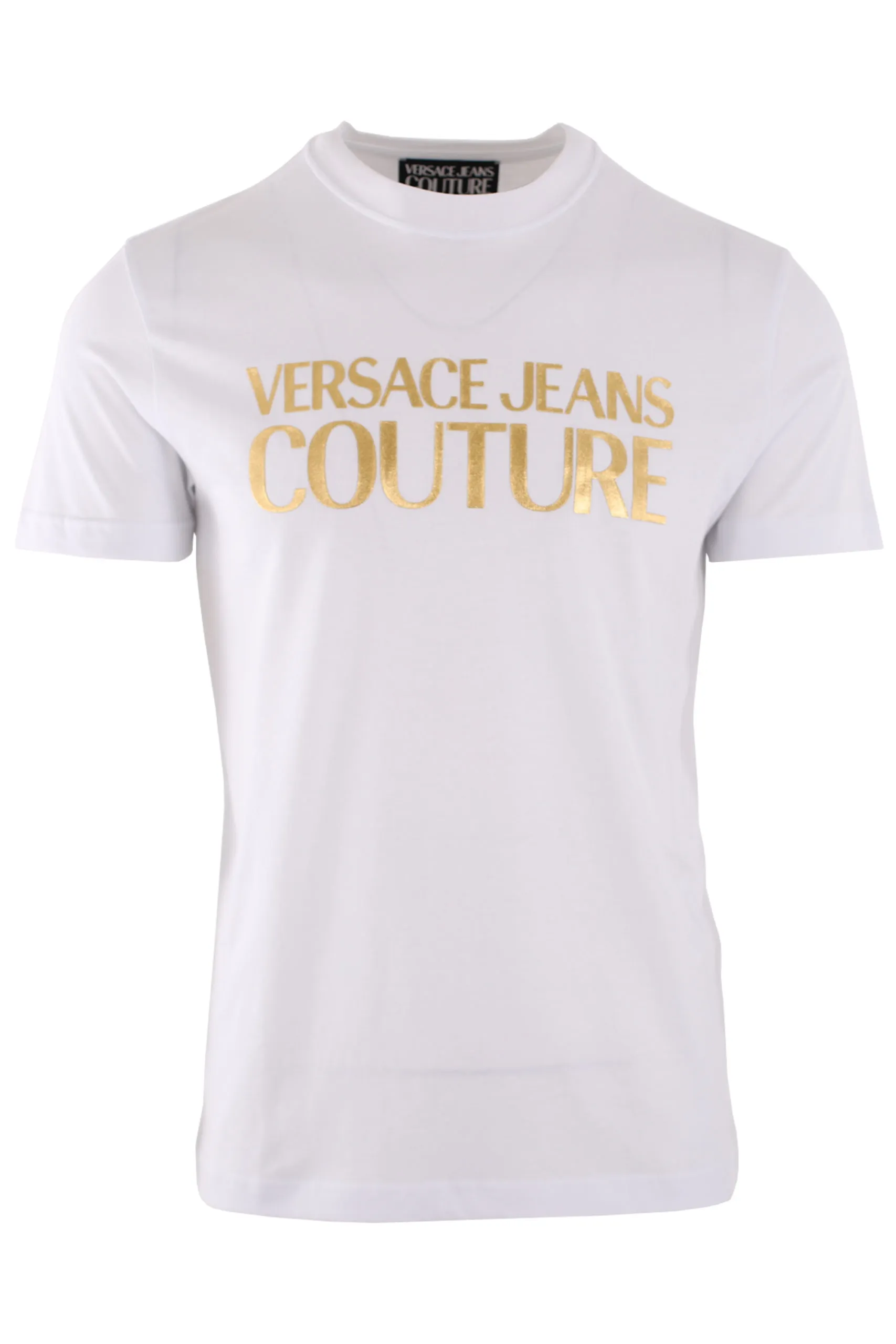 Camiseta de manga corta blanca con logo dorado